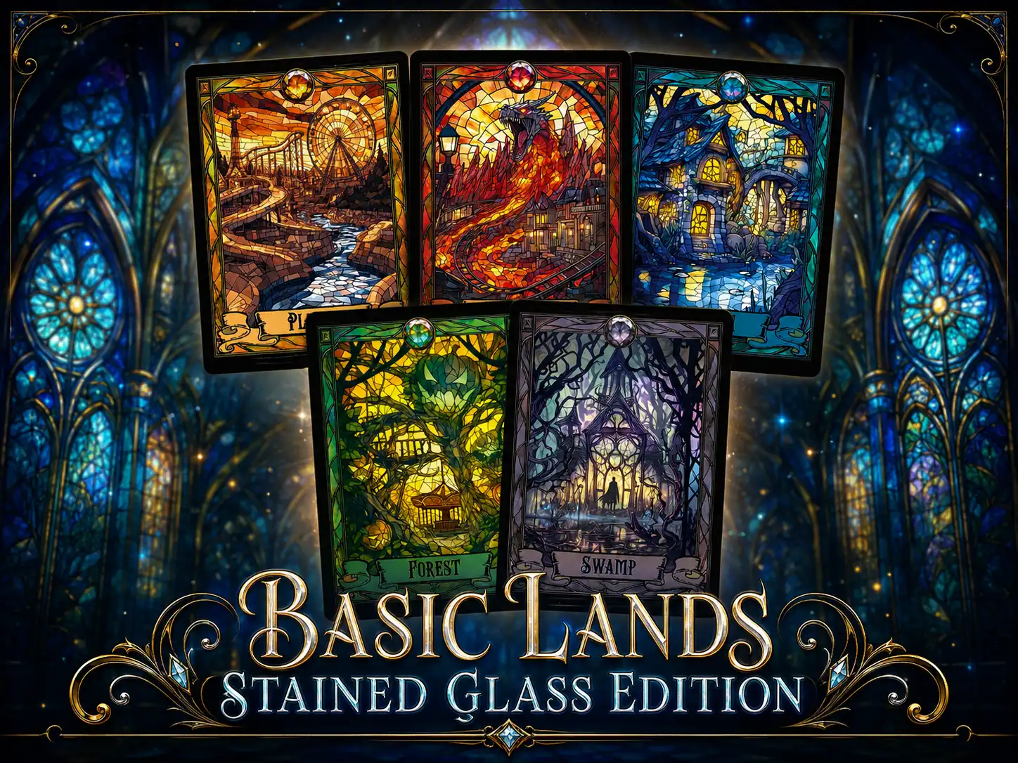 Basic Lands Stained Glass